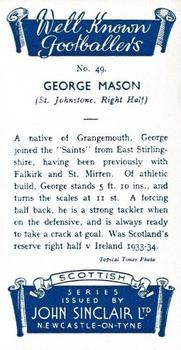 1938 John Sinclair Well Known Footballers (Scottish) #49 George Mason Back