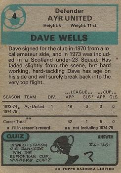 1975-76 Topps Footballers (Scottish, Blue Back) #4 Dave Wells Back