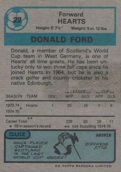 1975-76 Topps Footballers (Scottish, Blue Back) #22 Donald Ford Back