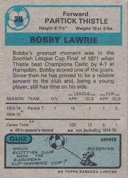 1975-76 Topps Footballers (Scottish, Blue Back) #28 Bobby Lawrie Back