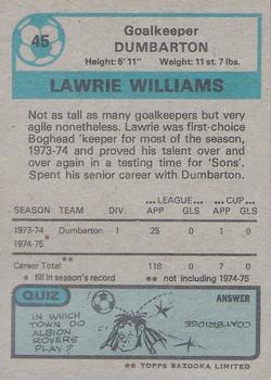 1975-76 Topps Footballers (Scottish, Blue Back) #45 Lawrie Williams Back