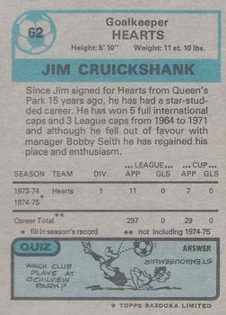 1975-76 Topps Footballers (Scottish, Blue Back) #62 Jim Cruickshank Back