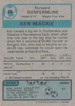 1975-76 Topps Footballers (Scottish, Blue Back) #64 Ken Mackie Back