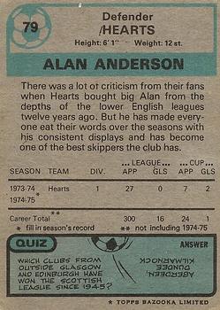 1975-76 Topps Footballers (Scottish, Blue Back) #79 Alan Anderson Back