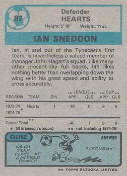 1975-76 Topps Footballers (Scottish, Blue Back) #87 Ian Sneddon Back