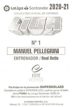 2020-21 Panini LaLiga Santander Este Stickers #1 Manuel Pellegrini Back