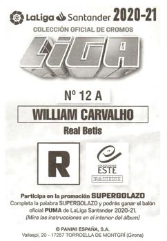 2020-21 Panini LaLiga Santander Este Stickers #12A William Carvalho Back