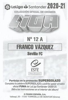2020-21 Panini LaLiga Santander Este Stickers #12A Franco Vázquez Back
