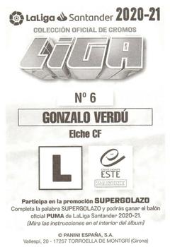 2020-21 Panini LaLiga Santander Este Stickers #6 Gonzalo Verdú Back