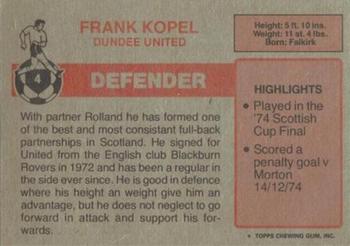 1976-77 Topps Footballers (Scottish, Red backs) #4 Frank Kopel Back