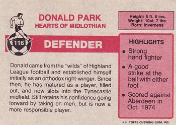 1976-77 Topps Footballers (Scottish, Red backs) #116 Donald Park Back
