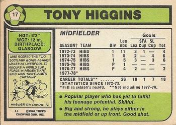 1978-79 Topps Footballers (Scottish, Green backs) #17 Tony Higgins Back
