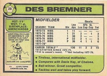 1978-79 Topps Footballers (Scottish, Green backs) #28 Des Bremner Back