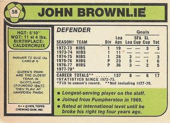 1978-79 Topps Footballers (Scottish, Green backs) #58 John Brownlie Back