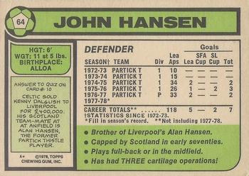 1978-79 Topps Footballers (Scottish, Green backs) #64 John Hansen Back
