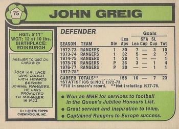 1978-79 Topps Footballers (Scottish, Green backs) #75 John Greig Back