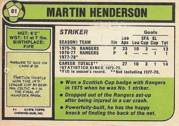 1978-79 Topps Footballers (Scottish, Green backs) #81 Martin Henderson Back
