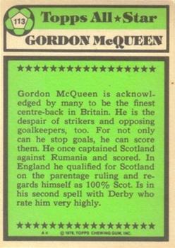 1978-79 Topps Footballers (Scottish, Green backs) #113 Gordon McQueen Back
