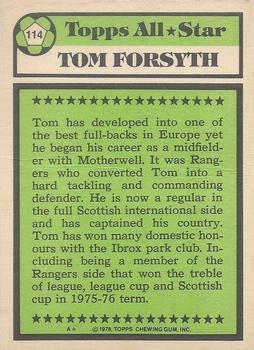 1978-79 Topps Footballers (Scottish, Green backs) #114 Tom Forsyth Back