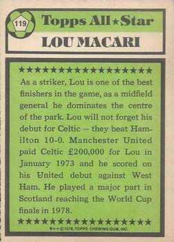 1978-79 Topps Footballers (Scottish, Green backs) #119 Lou Macari Back