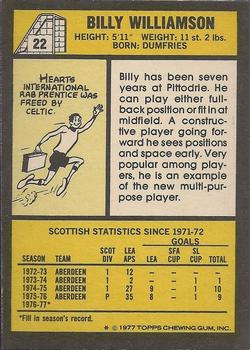 1977-78 Topps Footballers (Scottish, Yellow backs) #22 Billy Williamson Back