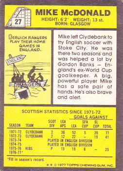 1977-78 Topps Footballers (Scottish, Yellow backs) #27 Mike McDonald Back