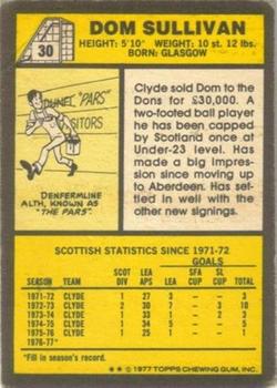 1977-78 Topps Footballers (Scottish, Yellow backs) #30 Dom Sullivan Back