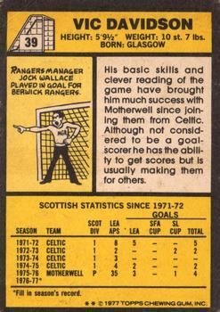 1977-78 Topps Footballers (Scottish, Yellow backs) #39 Vic Davidson Back