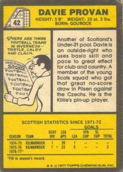 1977-78 Topps Footballers (Scottish, Yellow backs) #42 Davie Provan Back