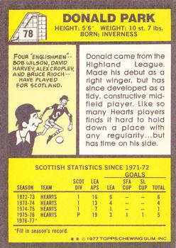 1977-78 Topps Footballers (Scottish, Yellow backs) #78 Donald Park Back