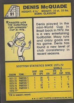 1977-78 Topps Footballers (Scottish, Yellow backs) #91 Denis McQuade Back