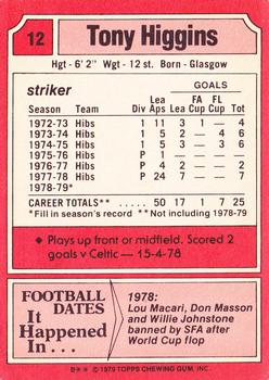 1979-80 Topps Footballers (Scottish, Red backs) #12 Tony Higgins Back