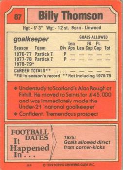 1979-80 Topps Footballers (Scottish, Red backs) #87 Billy Thomson Back