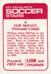 1971-72 IPC Magazines My Favorite Soccer Stars (Lion and Thunder) #6 Iam McFaul Back