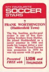 1971-72 IPC Magazines My Favorite Soccer Stars (Lion and Thunder) #7 Frank Worthington Back