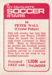 1971-72 IPC Magazines My Favorite Soccer Stars (Lion and Thunder) #16 Peter Wall Back