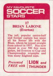 1971-72 IPC Magazines My Favorite Soccer Stars (Lion and Thunder) #17 Brian Labone Back