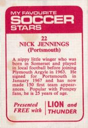 1971-72 IPC Magazines My Favorite Soccer Stars (Lion and Thunder) #22 Nicky Jennings Back