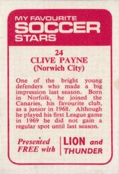 1971-72 IPC Magazines My Favorite Soccer Stars (Lion and Thunder) #24 Clive Payne Back