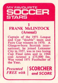 1971-72 IPC Magazines My Favorite Soccer Stars (Scorcher and Score) #1 Frank McLintock Back