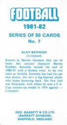 1981-82 Bassett & Co. Football #7 Alan Kennedy Back