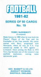 1981-82 Bassett & Co. Football #19 Terry McDermott Back