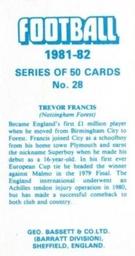 1981-82 Bassett & Co. Football #28 Trevor Francis Back