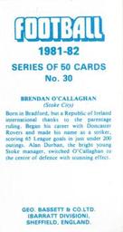 1981-82 Bassett & Co. Football #30 Brendan O'Callaghan Back