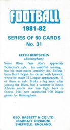 1981-82 Bassett & Co. Football #31 Keith Bertschin Back