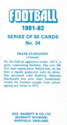 1981-82 Bassett & Co. Football #34 Frank Stapleton Back