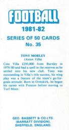 1981-82 Bassett & Co. Football #35 Tony Morley Back