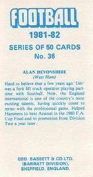 1981-82 Bassett & Co. Football #36 Alan Devonshire Back