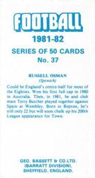 1981-82 Bassett & Co. Football #37 Russell Osman Back