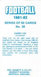 1981-82 Bassett & Co. Football #39 Sammy Lee Back